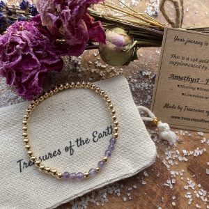 Gold Filled Bracelet Crystal Amethyst Birthstone February with Pouch