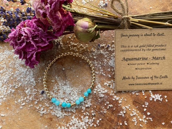 Gold Filled Bracelet Crystal Aquamarine Birthstone March