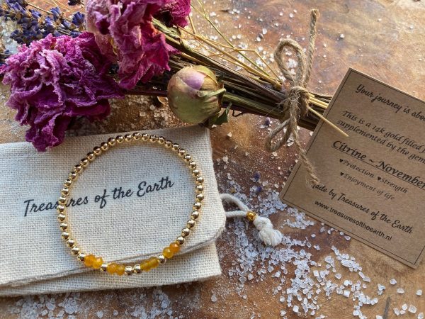 Gold Filled Bracelet Crystal Citrine Birthstone November with Pouch