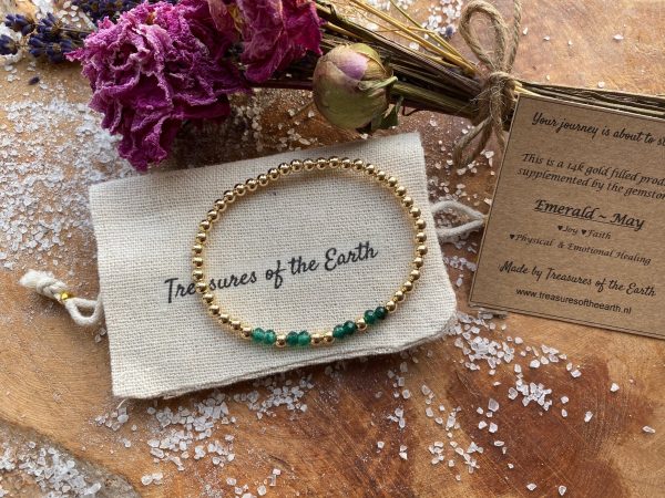 Gold Filled Bracelet Crystal Emerald Birthstone May with Pouch