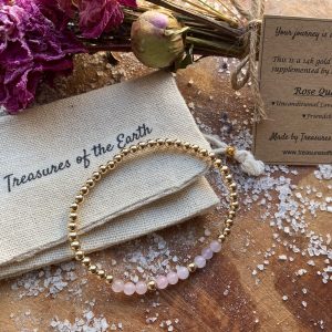 Gold Filled Bracelet Rose Quartz Birthstone October with Pouch