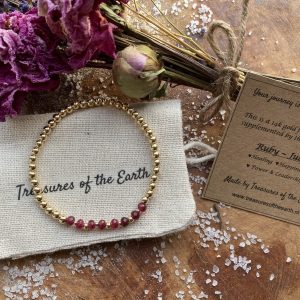 Gold Filled Bracelet Ruby Birthstone July with Pouch